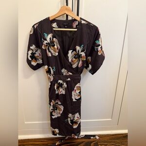 Ann Taylor Black and White Puff Sleeve Wrap Midi Dress